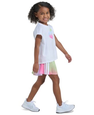 Girls' 2T-6X Short-Sleeve Box T-Shirt And Printed Faux Wrap Skort, 2-Piece Set