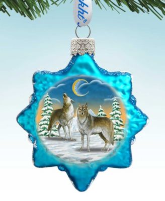 Wolves in the Winter Moon Mercury Holiday Ornament