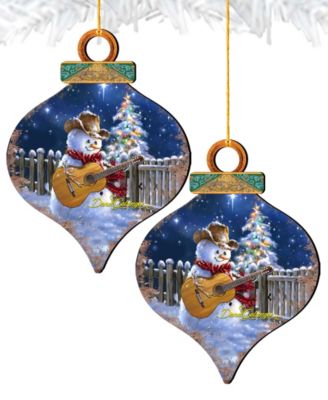 by Dona Gelsinger Guitar Player Snowman Ornament, Set of 2