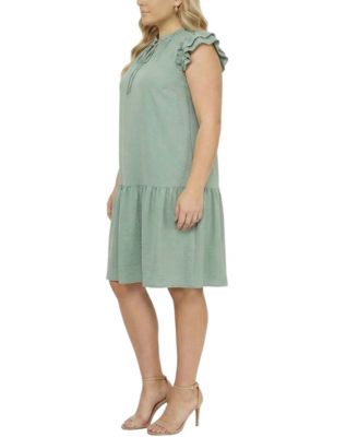 Plus Size Flutter Sleeve Flounced Dress