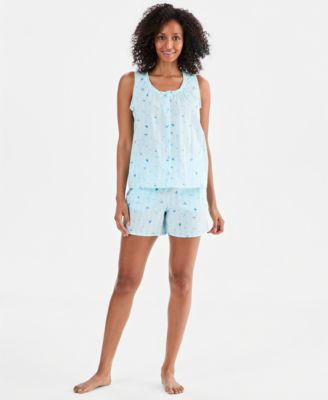 Women's Woven Tank Top and Shorts, 2-Piece Pajama Set