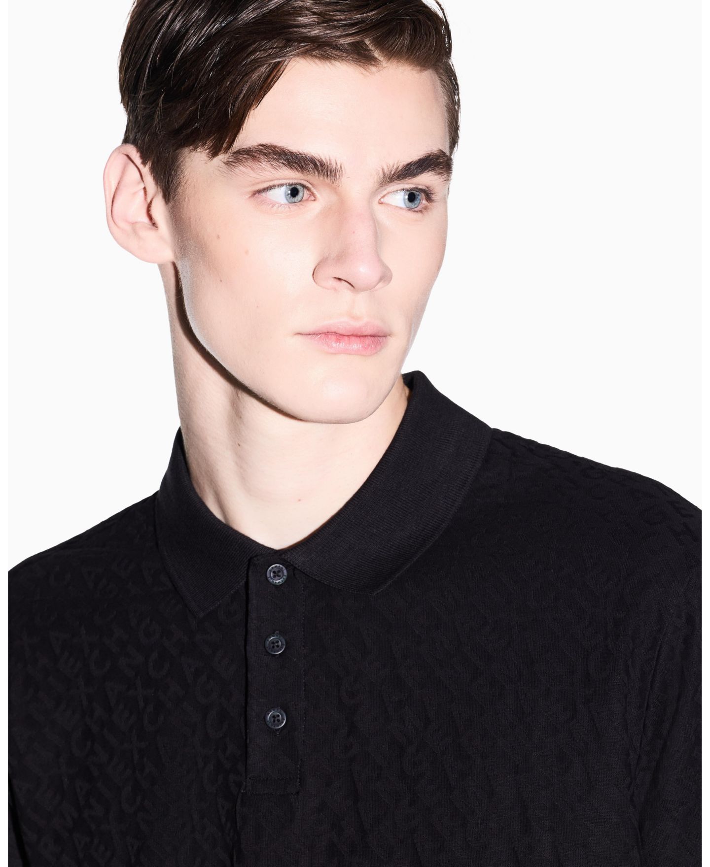Мужское поло A|X Armani Exchange Mercerized Cotton All Over Logo Print Polo Shirt, цвет: Чёрный — фото 3