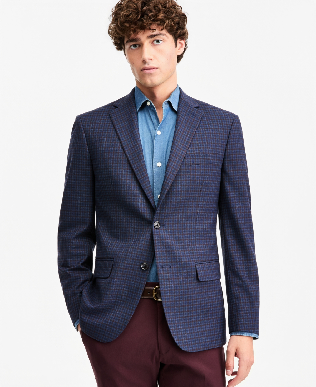 Tommy Hilfiger Men's Modern-Fit Blue Check Sport Coat
