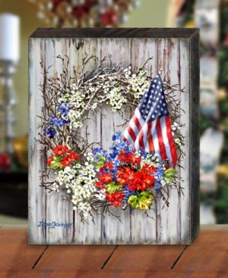 Patriotic Wreath by Dona Gelsinger Wooden Block