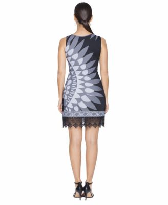 Women's Printed Sleeveless Lace Hem Sheath Dress