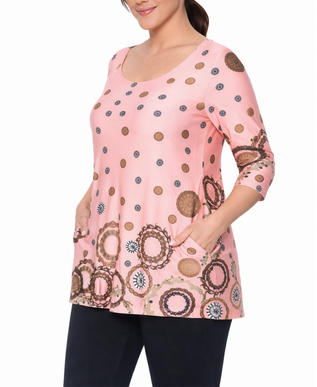 White Mark Women's Printed Sleeve Flowy Tunic Top