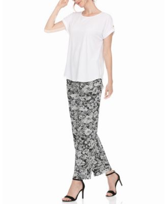 Women's Folded-Sleeve Top and Printed Pant Two-Piece Set