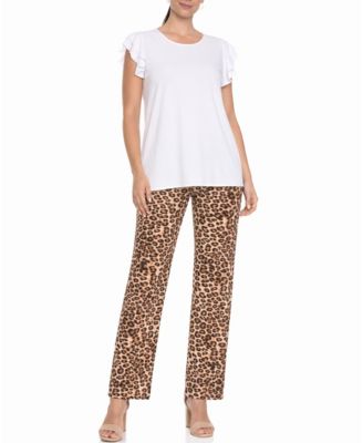 Women's Ruffle-Sleeve Top and Animal Print Pant Set