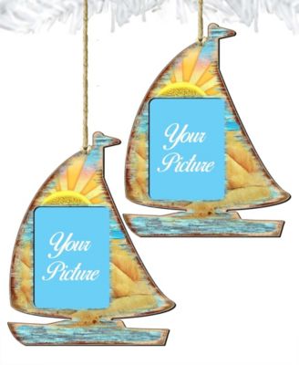 Sailboat Picture Frame Ornament Set of 2