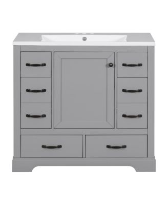Bathroom Vanity with Sink, Solid Wood Cabinet, 6 Drawers & Adjustable Shelf for Modern Storage
