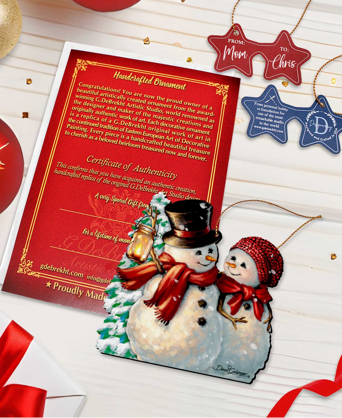 Designocracy by Dona Gelsinger Snow Much in Love Ornament, Set of 2