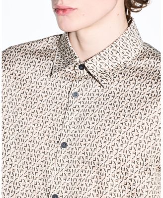 Men's Long Sleeve Cotton Satin Allover logo Print Shirt