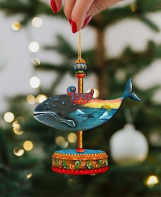 Carousel Whale Christmas Wooden Ornament, Set of 2