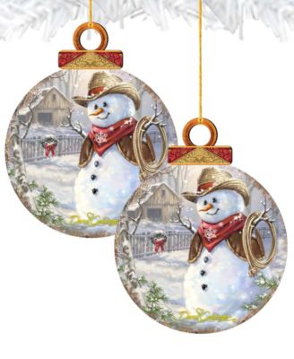 by Dona Gelsinger Cowboy Snowman Ornament, Set of 2