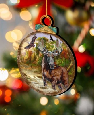 Woodsy Moose Ball Wooden Ornaments, Set of 2