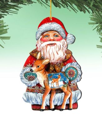 Holiday Fawn Wooden Christmas Ornament Set of 2