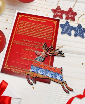 Rustic Prancing Deer Wooden Christmas Ornament, Set of 2