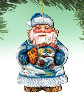 Gold Fish Santa Wooden Christmas Ornament Set of 2