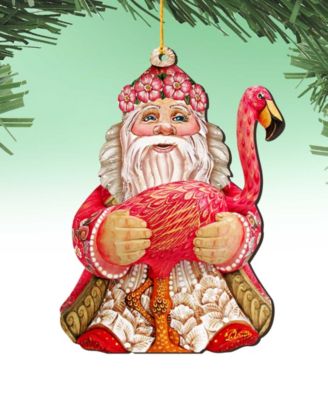 Flamingo Santa Wooden Christmas Ornament Set of 2