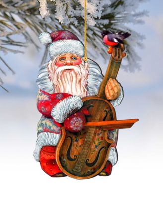Violin Santa Wooden Christmas Ornament, Set of 2