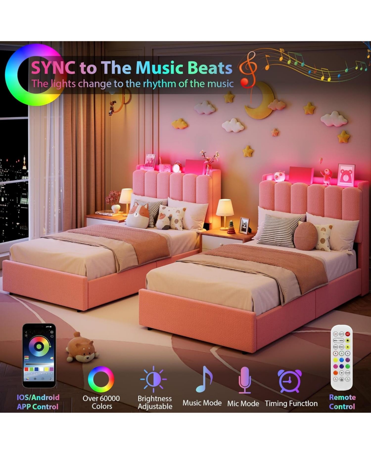 gaomon Twin- Boucle Upholstered Platform Bed Wavy Headboard Storage Bookcase 2 Drawers No Box Spring