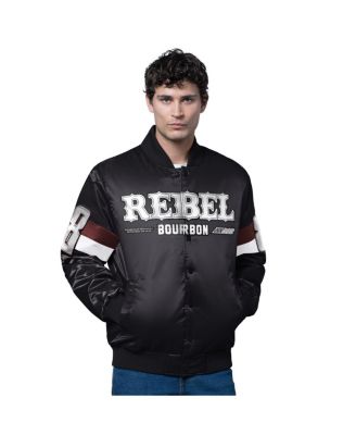 Men's Black Kyle Busch Triple Option Satin Varsity Full-Snap Jacket