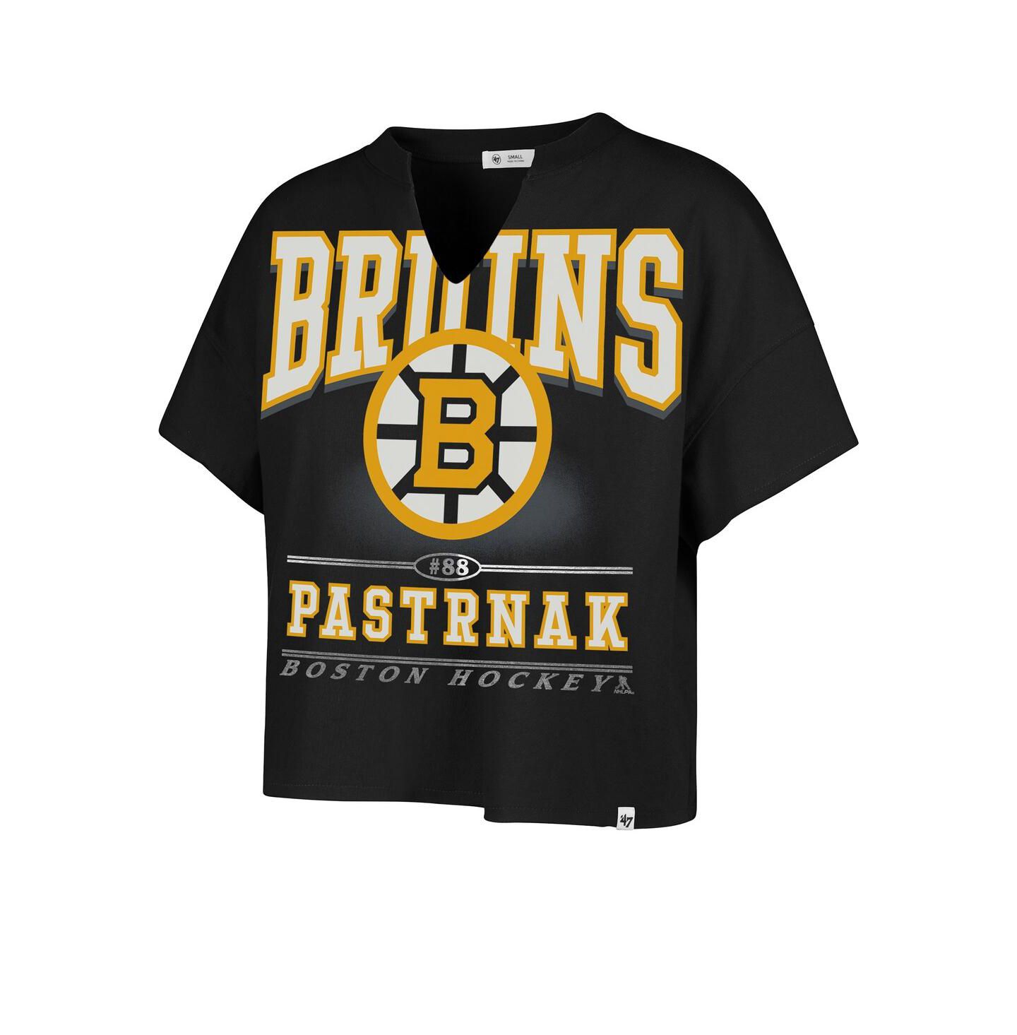 Женская футболка '47 Brand David Pastrnak Black Boston Bruins Elation Name & Number Oversized Notch Neck — фото 2