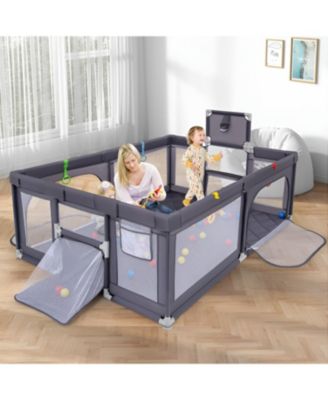 Extra Large Baby Play Yard with Basketball Hoop for Toddlers, Indoor Activity Playpen