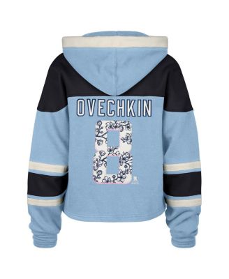 Women's Alexander Ovechkin Light Blue Washington Capitals Cherry Blossom Superior Lacer Cropped Pullover Hoodie