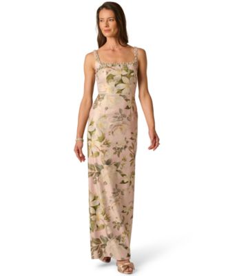 Women's Printed Jacquard Bead Square Neck Column Dress