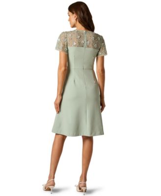 Women's Bead Crepe Crewneck Illusion Dress