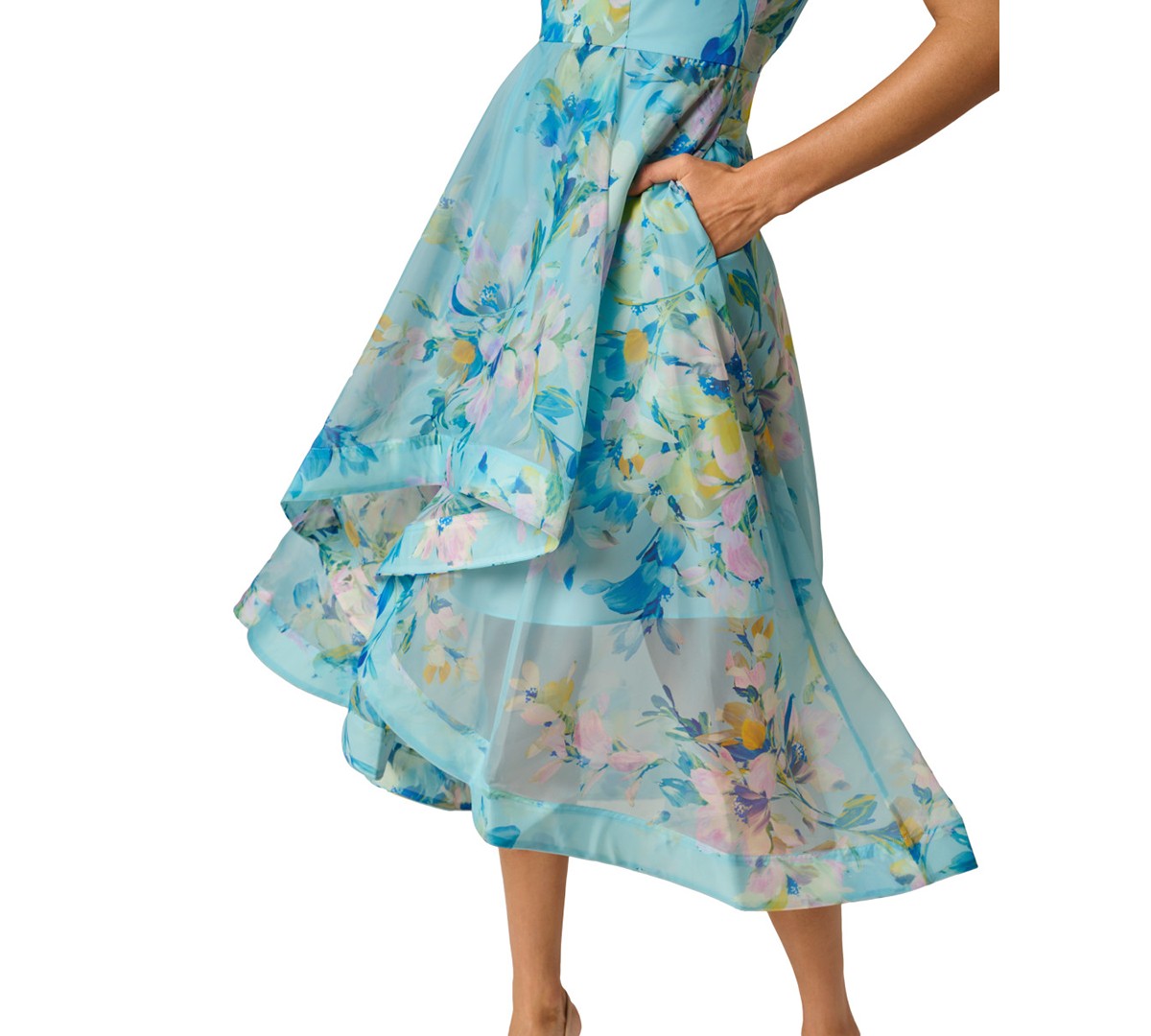 Женские платья Adrianna Papell Women's Floral Organza Off-The-Shoulder High-Low Dress — фото 4