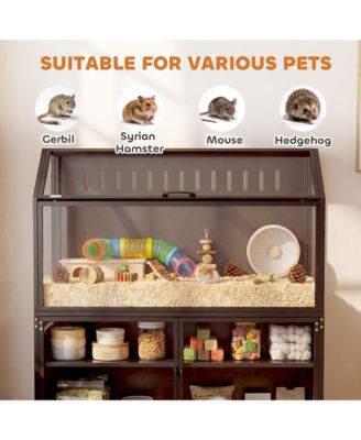 Hamster Cage with Storage Cabinet, Small Animal Cage with Acrylic Panels