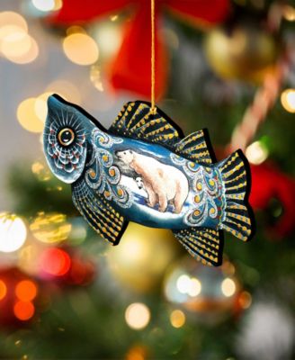 Frosty Fish Wooden Christmas Ornament Set of 2