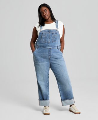 Trendy Plus Size Cuffed Denim Overalls