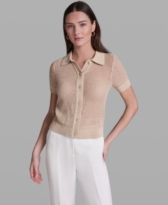 Women's Short-Sleeve Button-Front Collared Polo Top