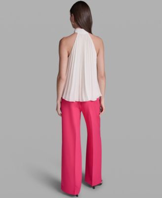 Women's Pleated Halter Neck Sleeveless Top