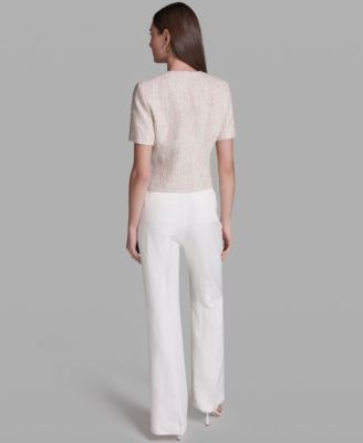 Suits Short-Sleeve Crewneck Jacket and Wide Leg Pants