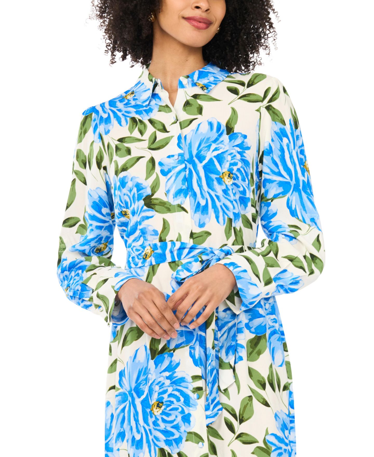 Женское платье Vince Camuto Floral Collared Long-Sleeve Maxi, цвет: Глубокий синий — фото 2