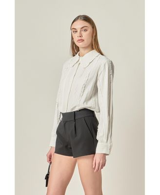 Women's Pintuck and Ruffle Detail Shirt