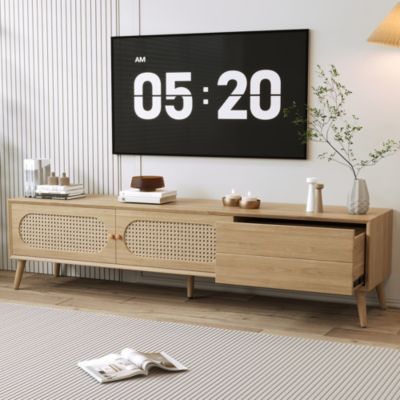 Boho Cabinet with TV Stand Modern Farmhouse Media Console with Solid Wood Legs