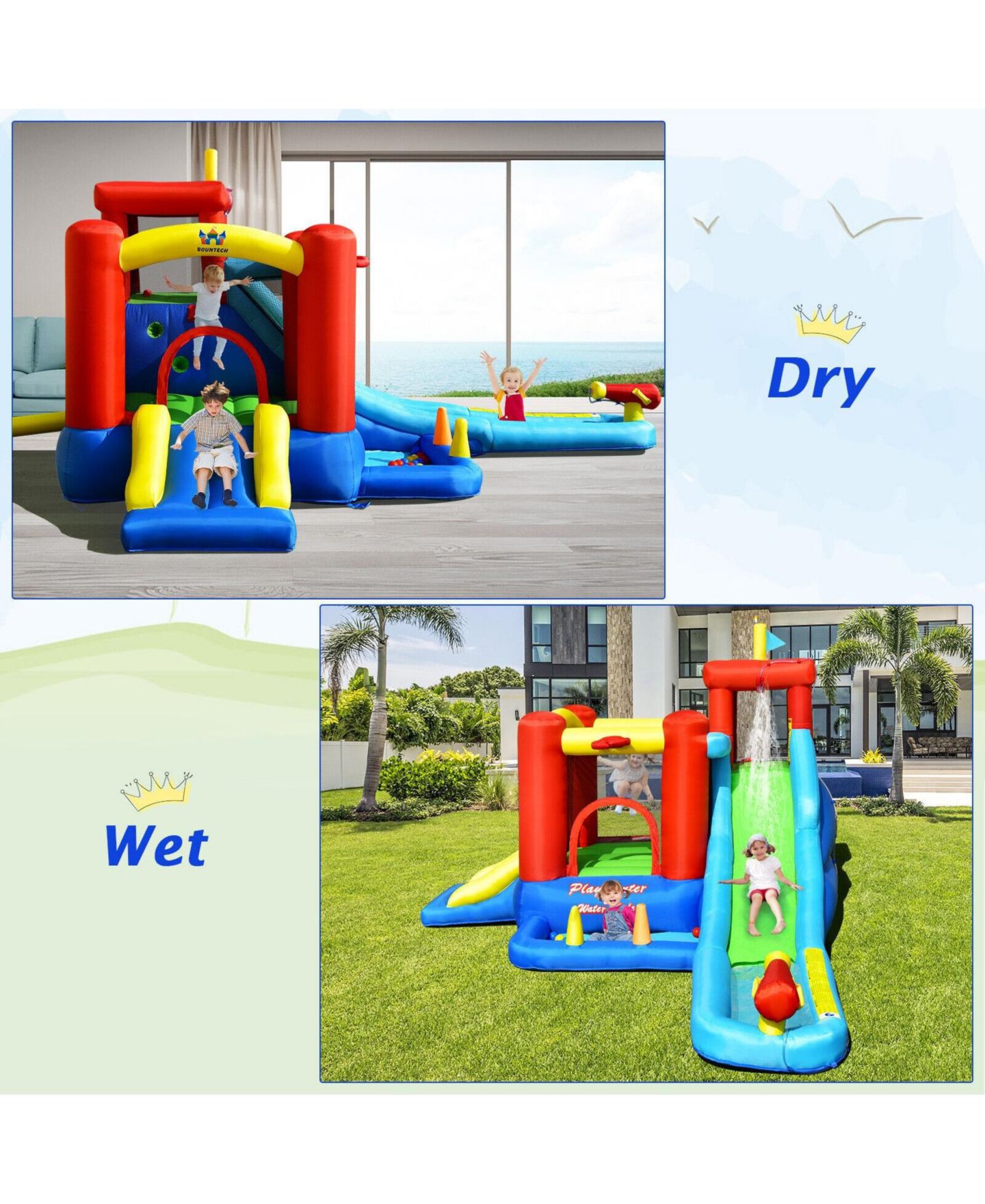 Детская игрушка Mecale 9-in-1 Inflatable Water Slide Bounce House with 860W Blower, Holds Up to 6, Ages 3+, цвет: Синий — фото 4