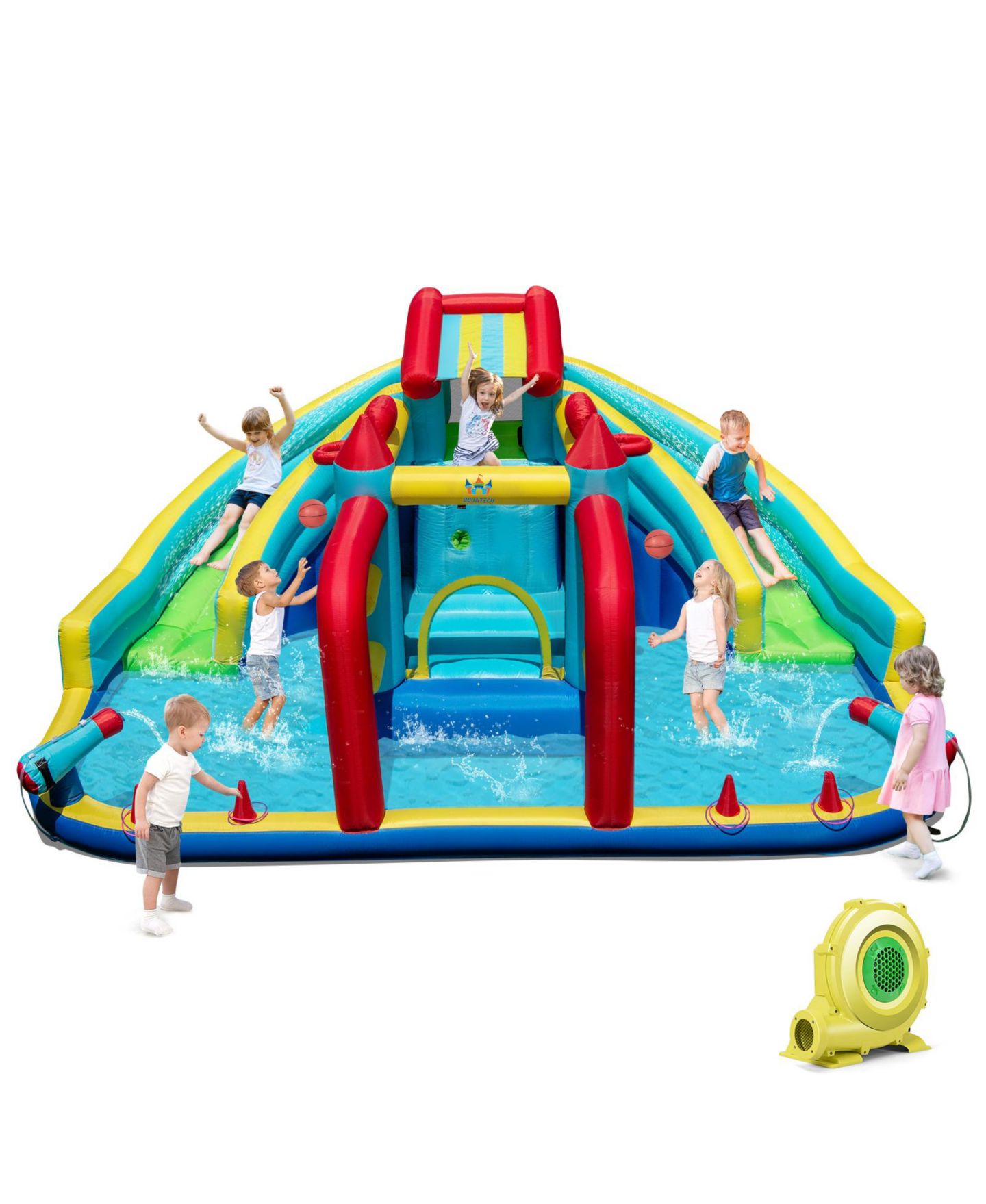 Детская игрушка Mecale Inflatable Double Water Slide Park, 186"L x 146"W x 87"H, with Obstacle Course & 735W Blower, Ages 3-12, цвет: Синий — фото 10