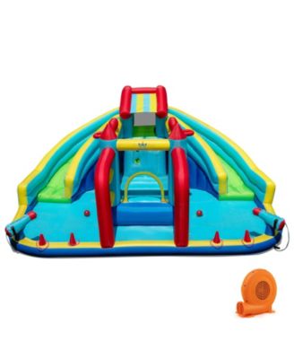Inflatable Double Water Slide Park with Obstacle Course, 750W Blower Included