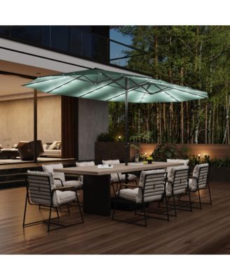 15 ft. Double Sided Umbrella Outdoor Patio Umbrella with 36 LED Solar Lights, Base and Sand Bag