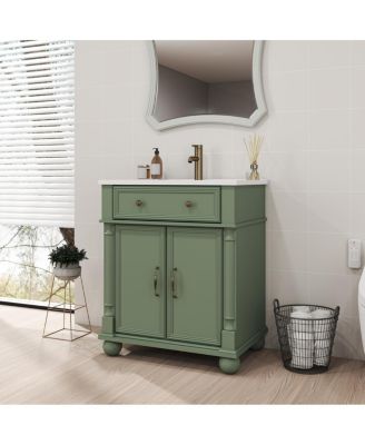 Bathroom Vanity with Sink, Medieval Modern Solid Wood Roman Base, Flip Drawer, Adjustable Storage, Easy Clean