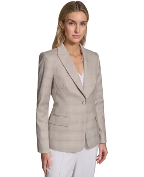 Petite Plaid Notch Collar Jacket - Latte Multi