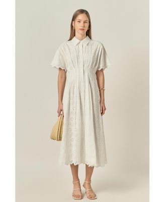 Women's Cinched Waist eyelet Midi Dress