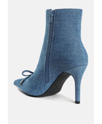 Womens Flapper Bow Detail Denim Ankle Boots