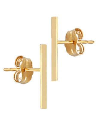 Flat Bar Stud Earrings Set in 14k Yellow or Rose Gold